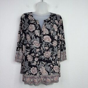 Lucky Brand Shirt Women 1X Floral Dark Romantic Boho Cottagecore Feminine Casual